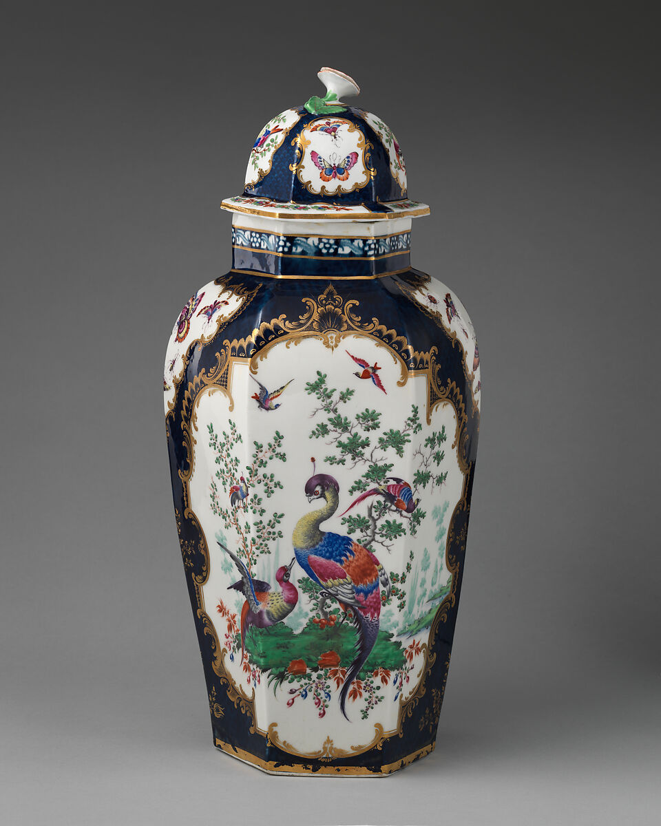 Vase with cover, Worcester factory (British, 1751–2008), Soft-paste porcelain, British, Worcester