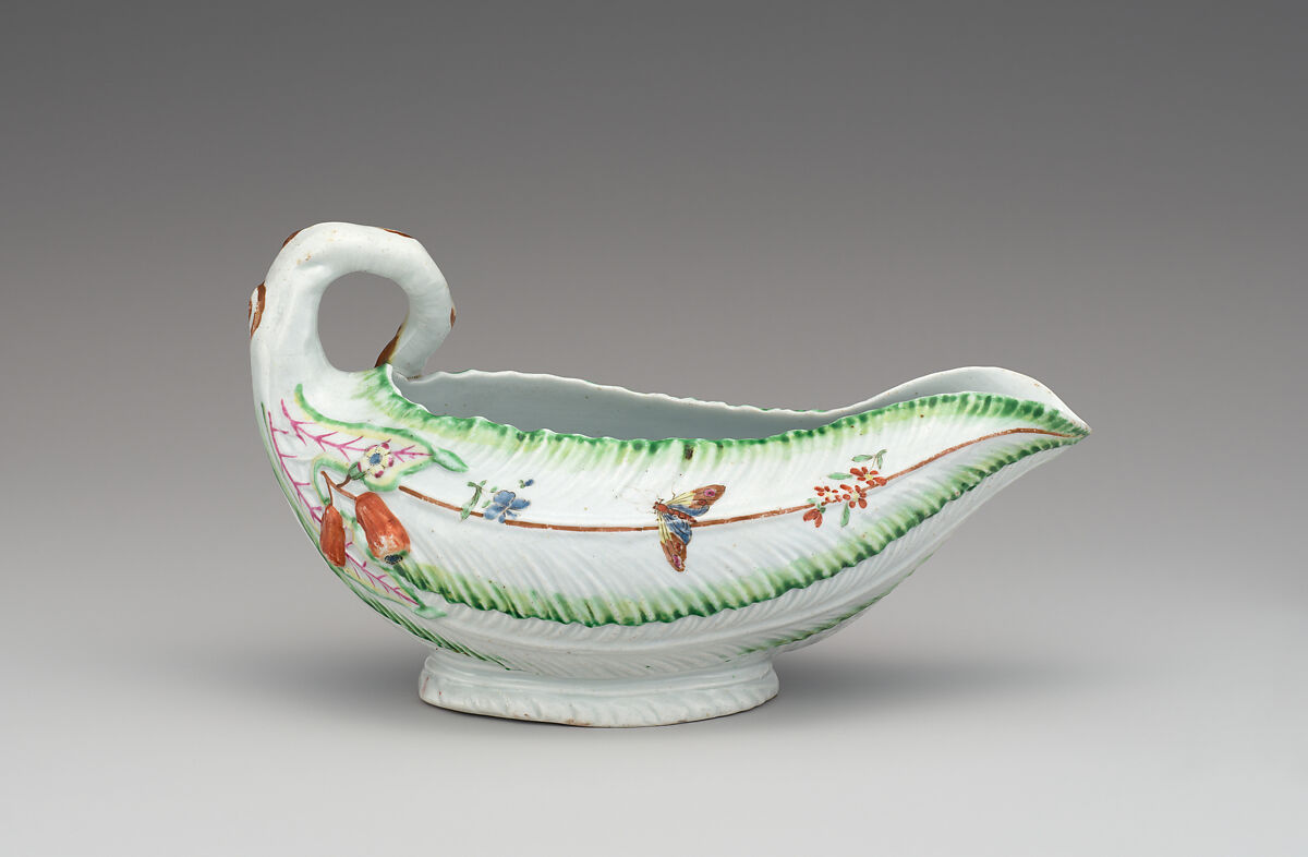 Sauceboat (one of a pair), Possibly Worcester factory (British, 1751–2008), Soft-paste porcelain, British, possibly Worcester or Bow, London