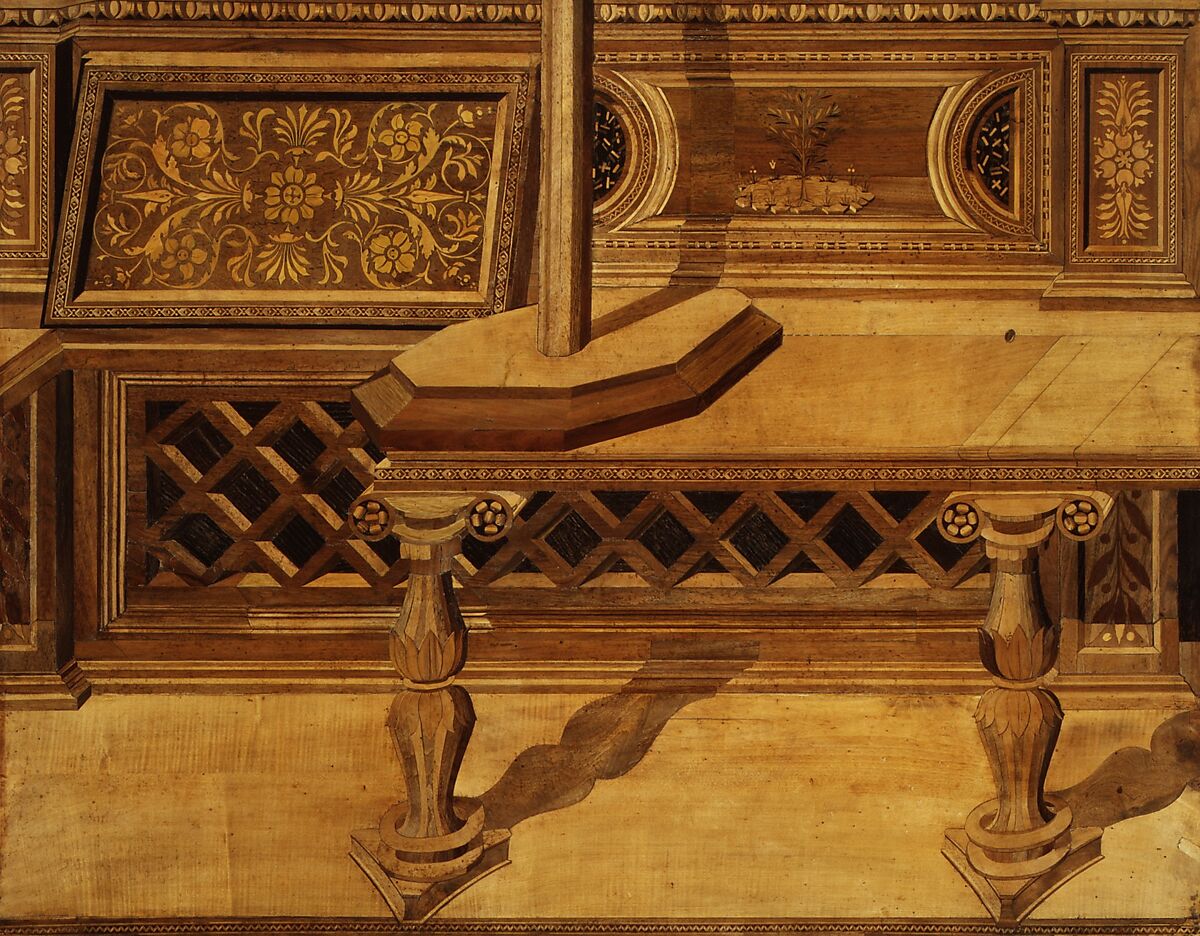Studiolo from the Ducal Palace in Gubbio, Designed by Francesco di Giorgio Martini (Italian, Siena 1439–1501 Siena), Walnut, beech, rosewood, oak and fruitwoods in walnut base, Italian, Gubbio