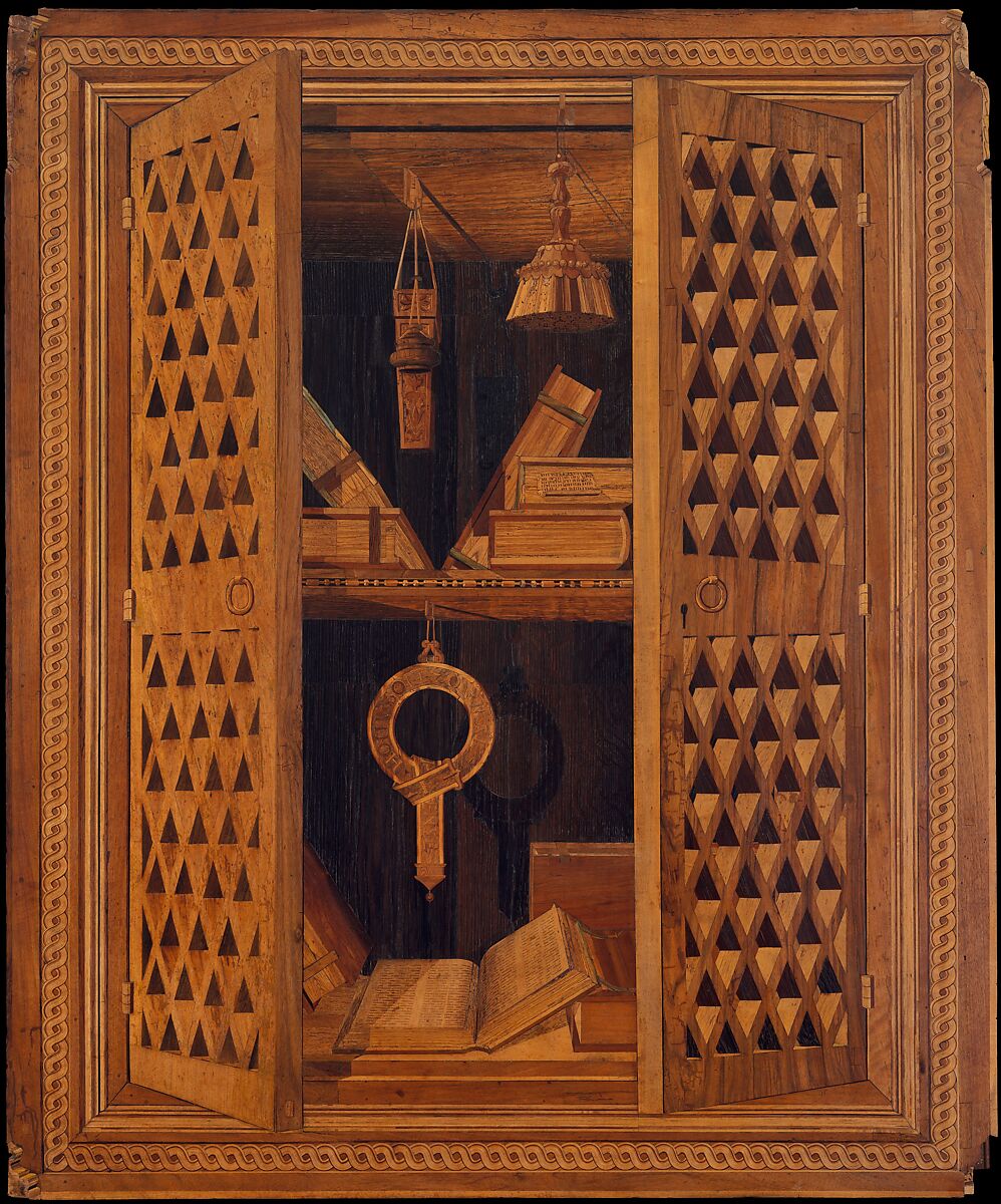 Studiolo from the Ducal Palace in Gubbio, Designed by Francesco di Giorgio Martini (Italian, Siena 1439–1501 Siena), Walnut, beech, rosewood, oak and fruitwoods in walnut base, Italian, Gubbio