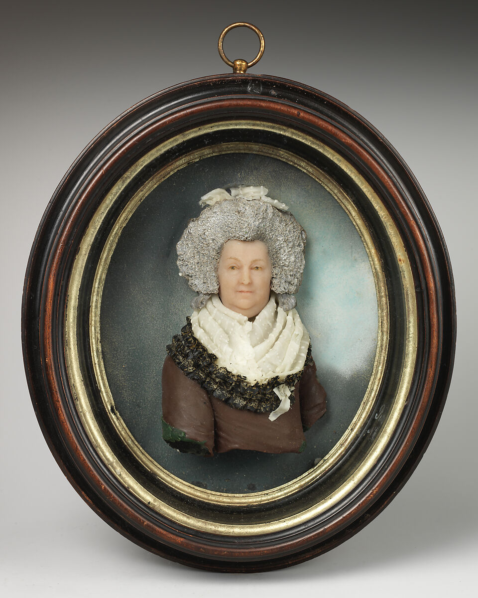 Portrait of a Lady, Samuel Percy (Irish, 1750–1820, active England 1772), Colored wax on glass over tinted paper; frame: black wood with gilded moldings and glass, British, London 