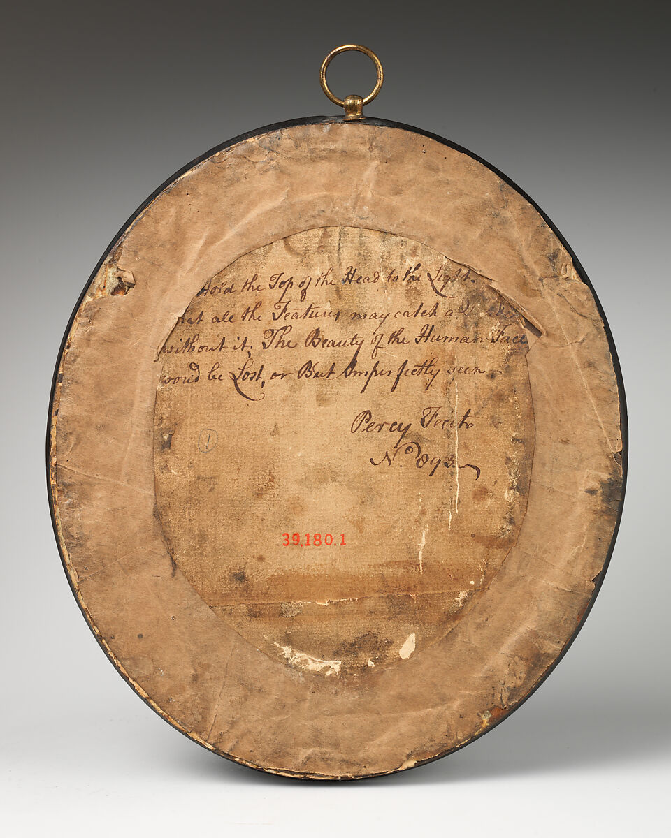 Portrait of a Lady, Samuel Percy (Irish, 1750–1820, active England 1772), Colored wax on glass over tinted paper; frame: black wood with gilded moldings and glass, British, London