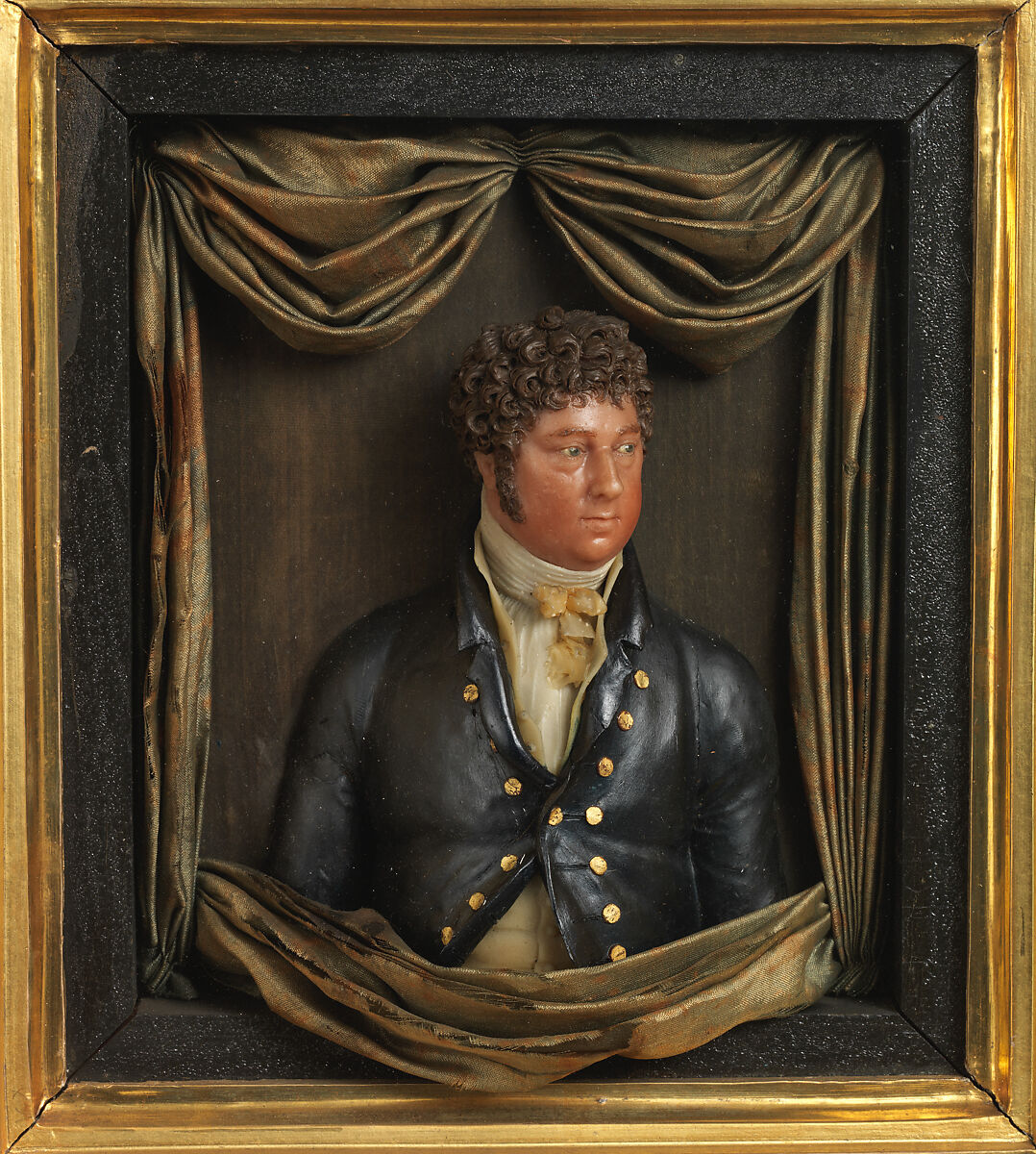 Portrait of a man, Colored wax; frame: wood, draped with silk, British 
