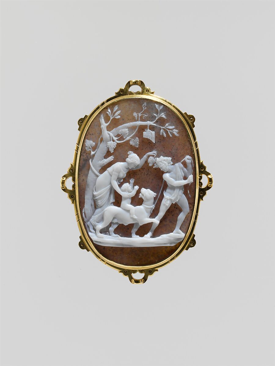 Education of the Infant Bacchus, Niccolò Amastini (born Rome 1780–1851), Onyx, gold frame, Italian, Rome 