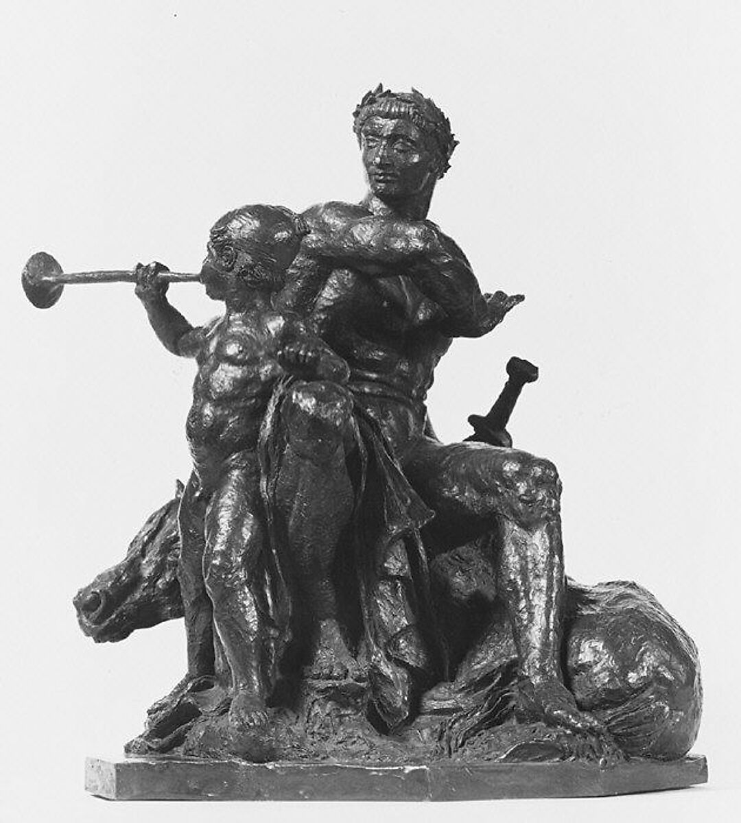 Group Symbolic of War, Antoine-Louis Barye (French, Paris 1795–1875 Paris), Bronze, brown patina, French 