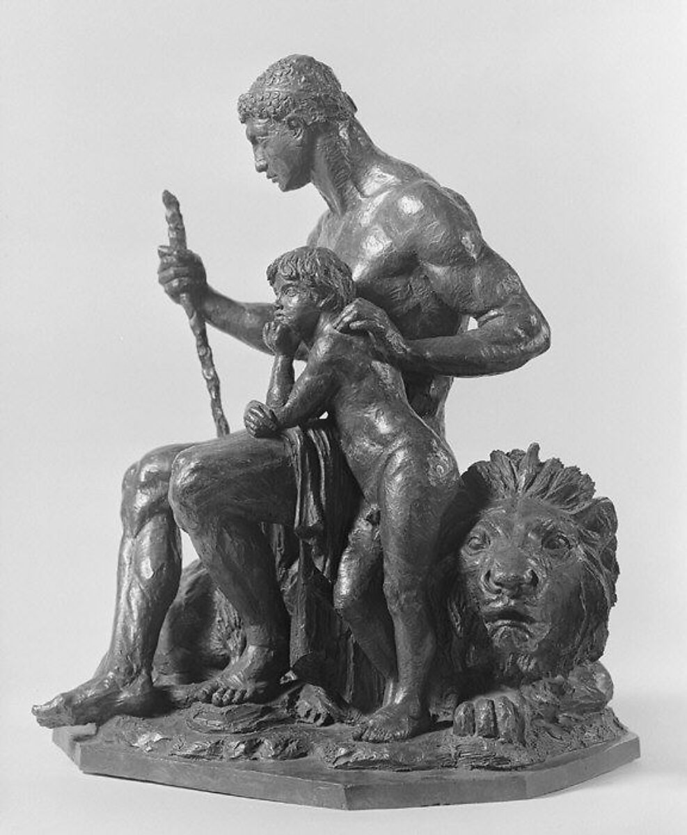 Group Symbolic of Force, Antoine-Louis Barye (French, Paris 1795–1875 Paris), Bronze, brown patina, French