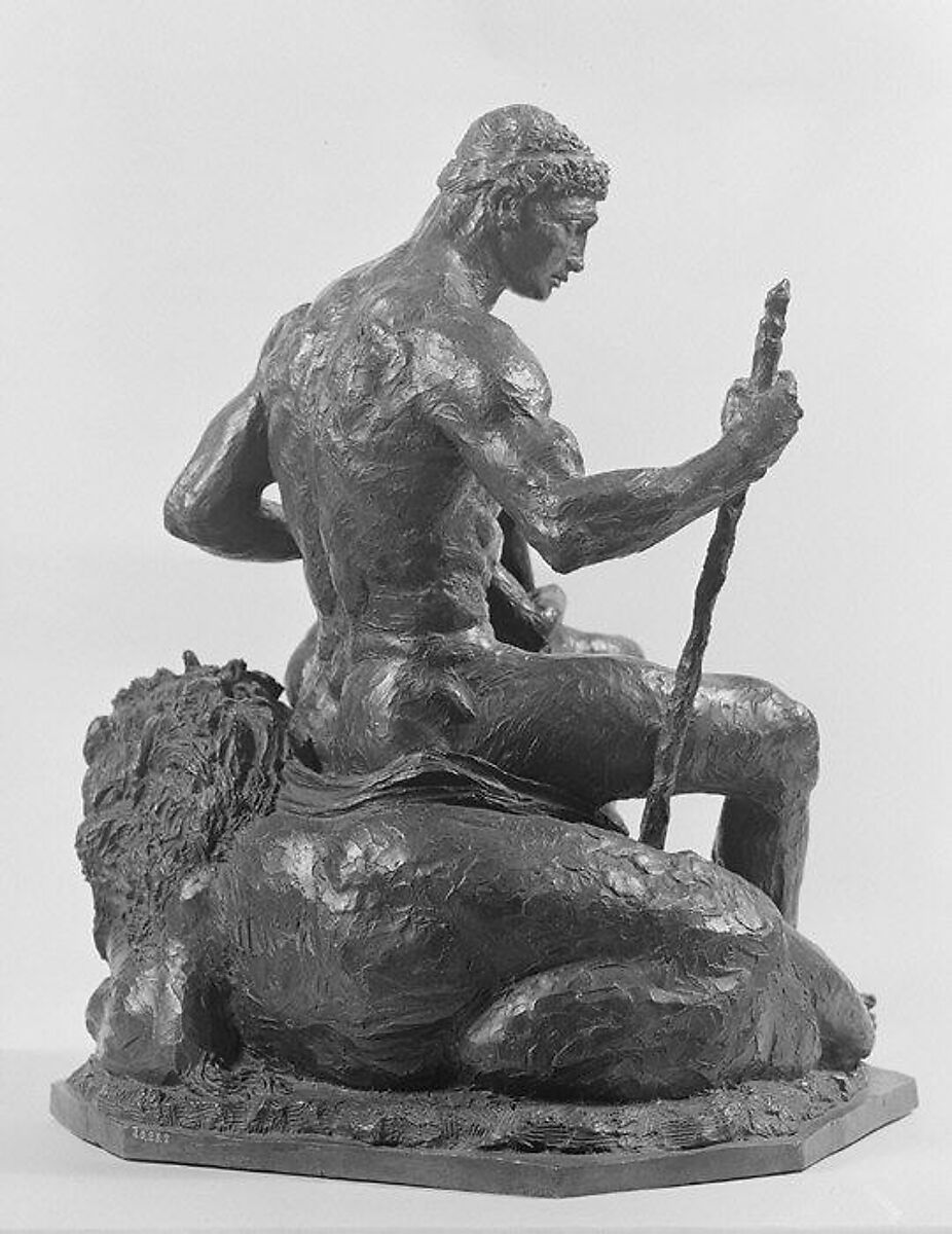 Group Symbolic of Force, Antoine-Louis Barye (French, Paris 1795–1875 Paris), Bronze, brown patina, French