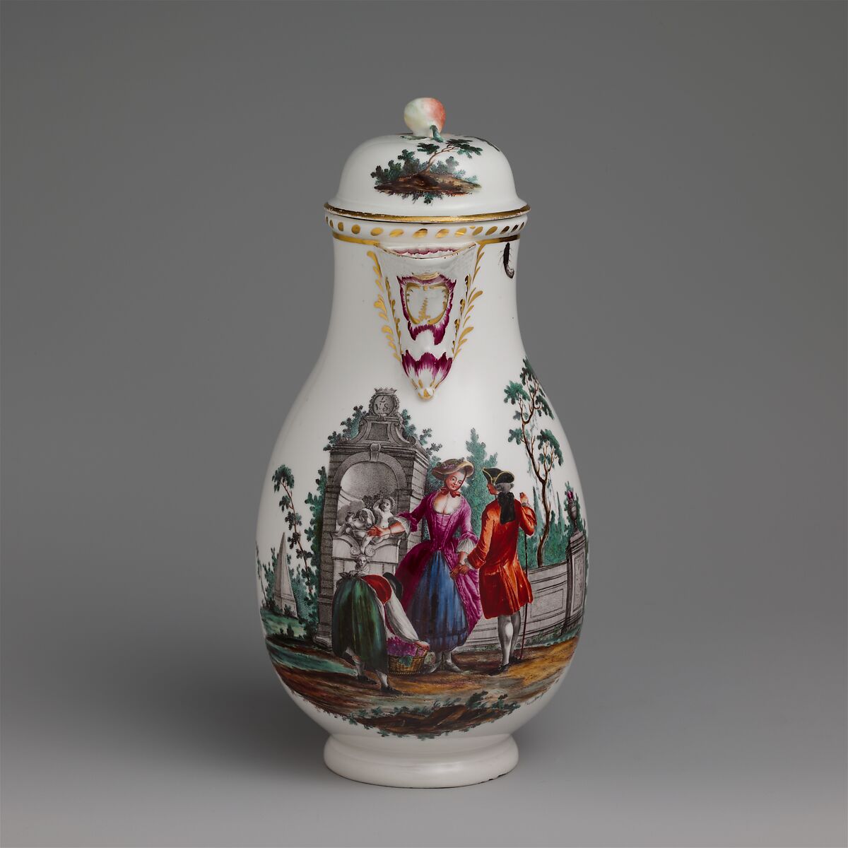Coffeepot, Höchst Manufactory (German, 1746–1796), Hard-paste porcelain decorated in polychrome enamels, gold, German, Höchst