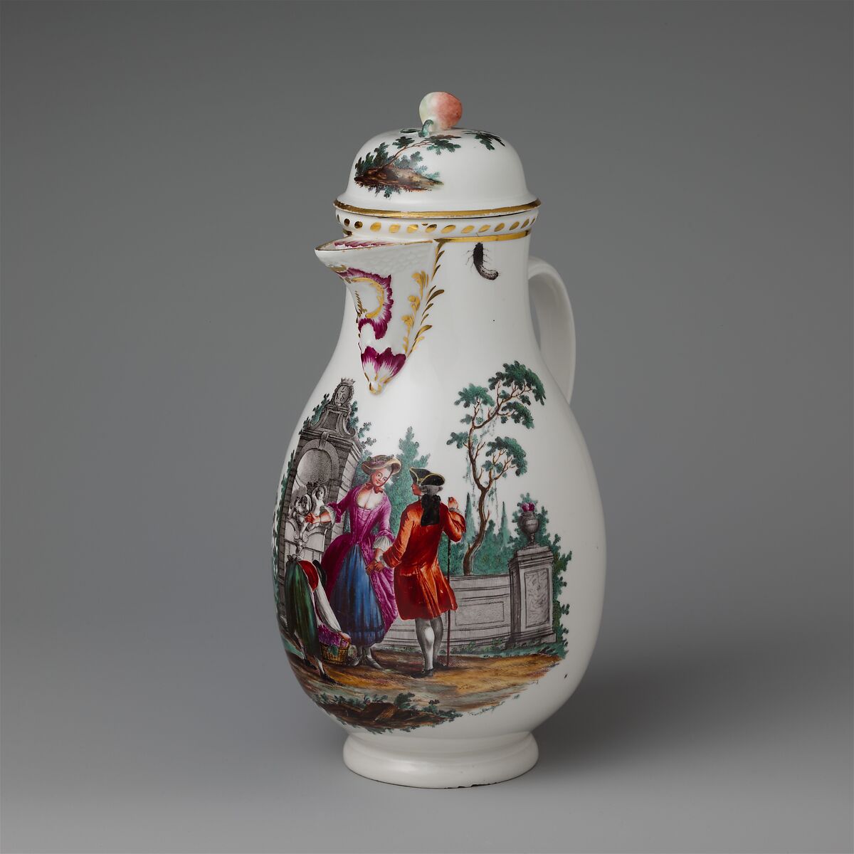 Coffeepot, Höchst Manufactory (German, 1746–1796), Hard-paste porcelain decorated in polychrome enamels, gold, German, Höchst 