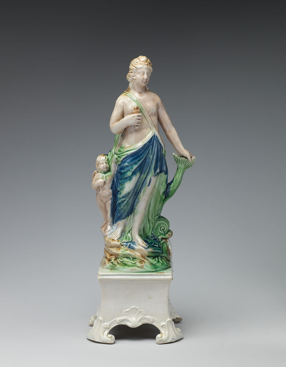 Amphitrite with Cupid (one of a pair), Ralph Wood the Younger (British, Burslem 1748–1795 Burslem), Lead-glazed earthenware, British, Burslem, Staffordshire 