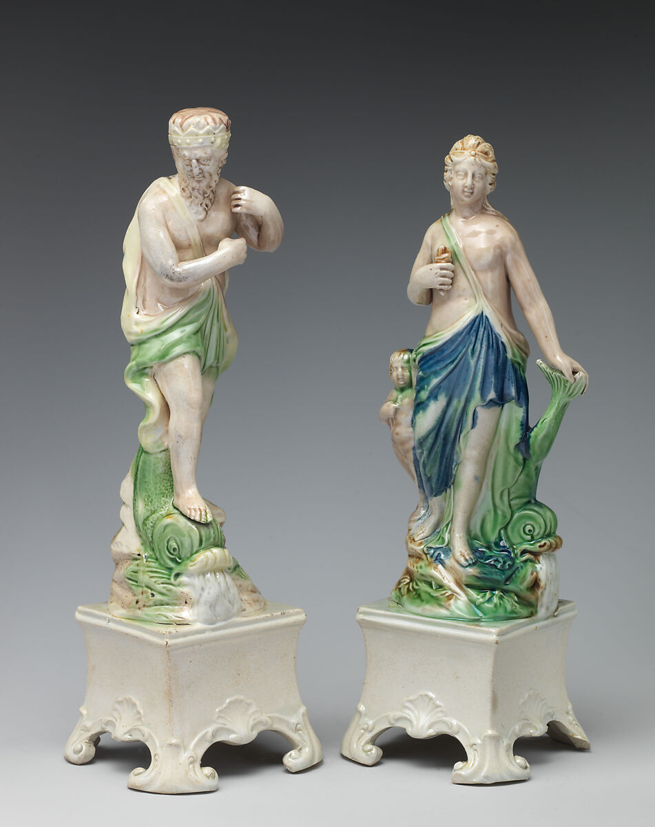 Amphitrite with Cupid (one of a pair), Ralph Wood the Younger (British, Burslem 1748–1795 Burslem), Lead-glazed earthenware, British, Burslem, Staffordshire