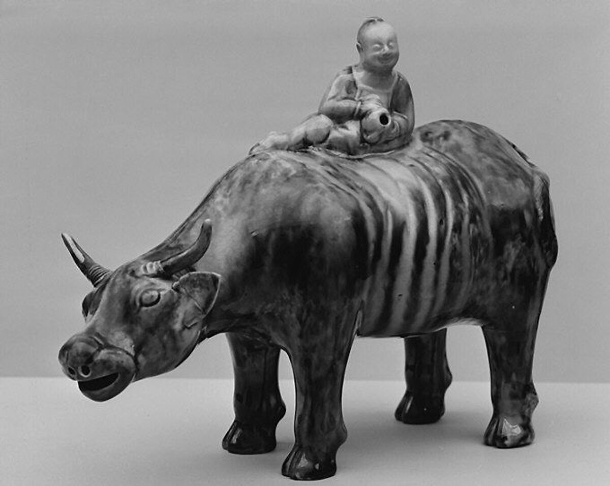 Water buffalo with boy, Style of Whieldon type, Tortoiseshell ware, British, Staffordshire 