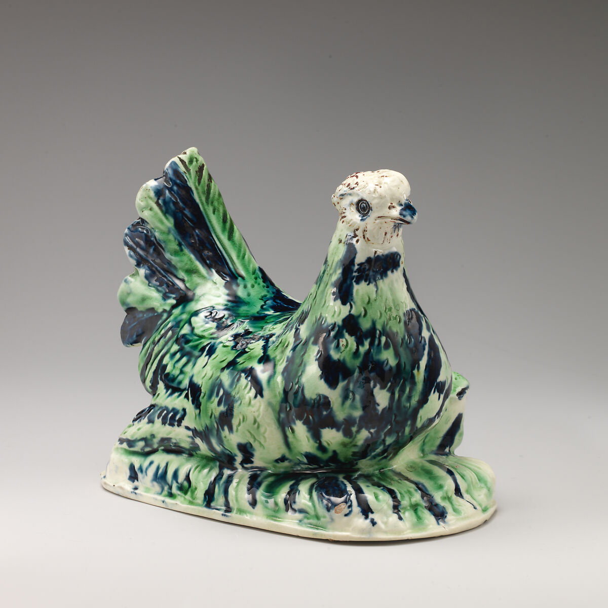 Hen with chicks (one of a pair), Style of Whieldon type, Lead-glazed earthenware, British, Staffordshire 