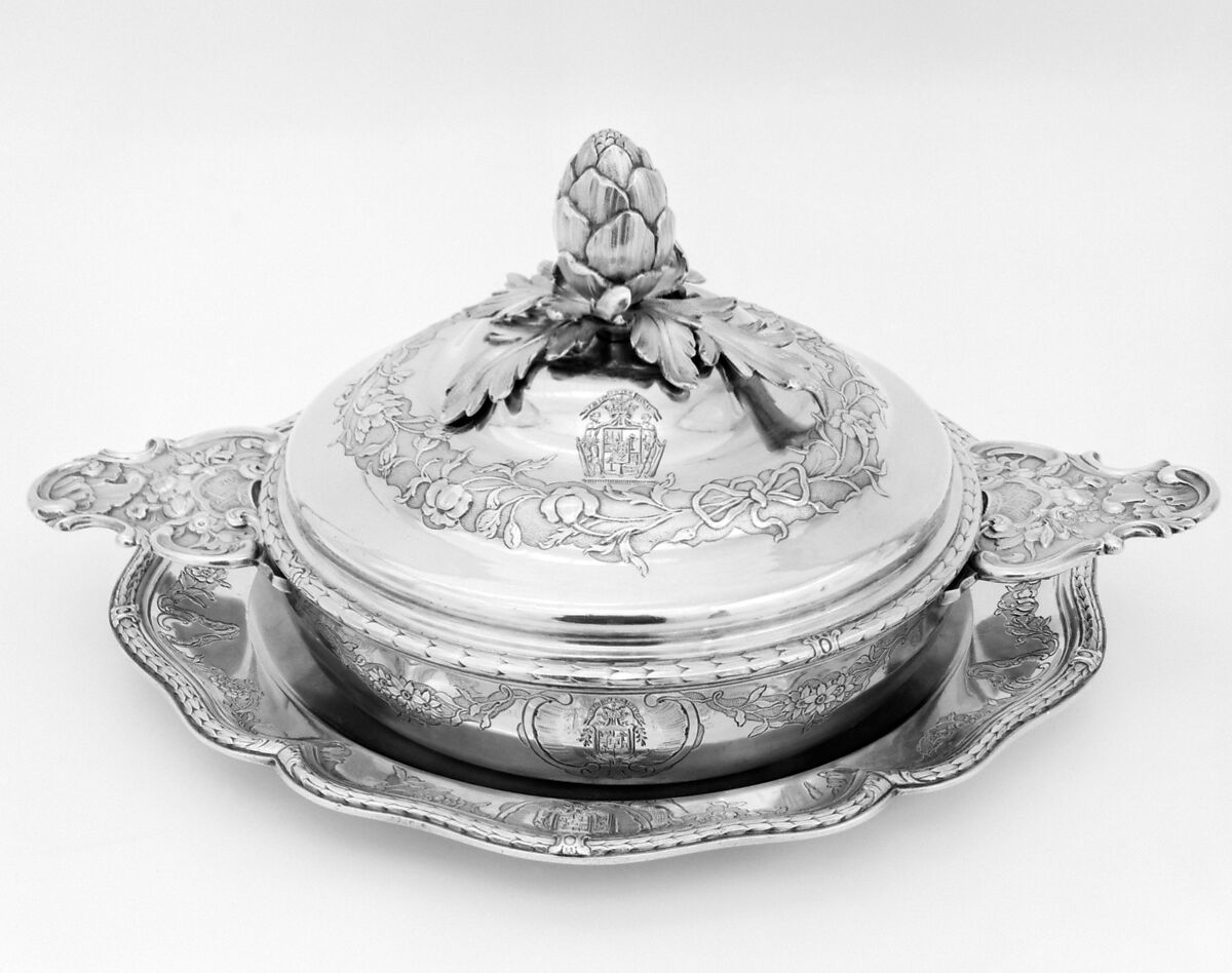 Broth bowl with cover and stand (part of a traveling set), Louis Imlin III the Younger (master 1746, active 1768), Silver, French, Strasbourg 