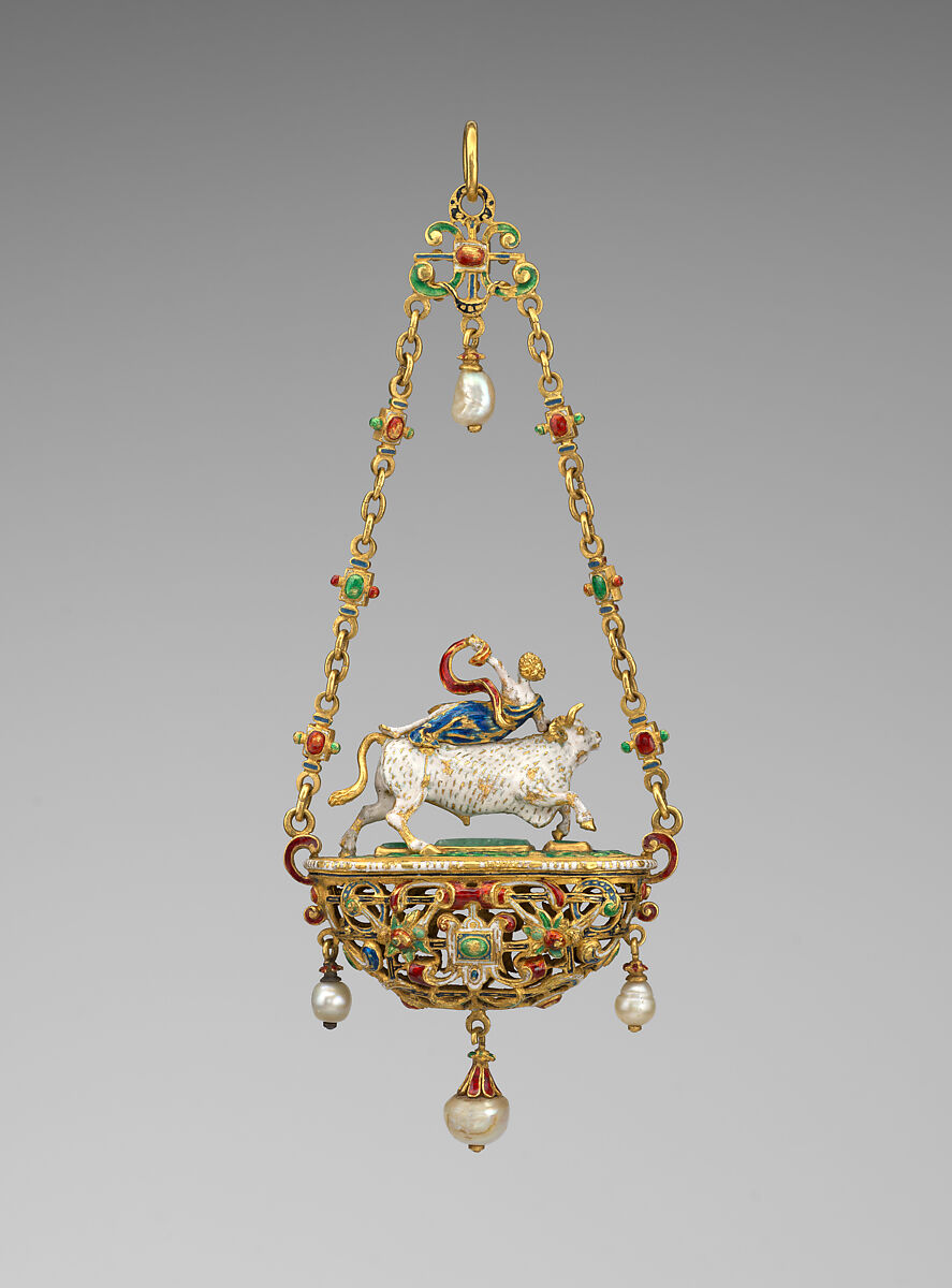 Rape of Europa, Gold, enamel, diamonds, emeralds, pearls, rubies, Italian or German