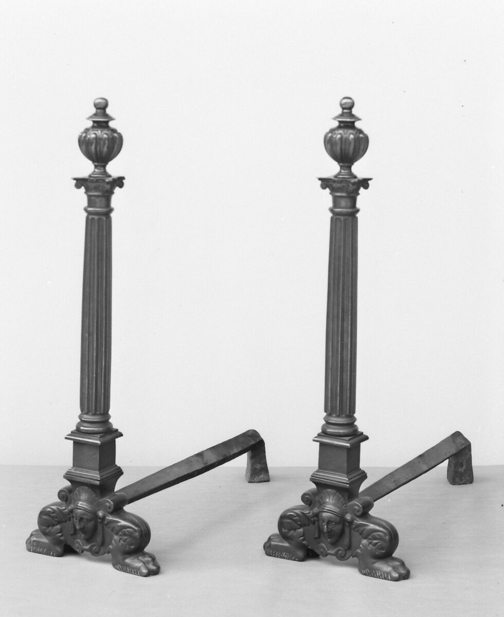 Pair of andirons, Possibly after a design by Pere Jean-Antoine Ducerceau (French, 1670–1730), Bronze, French 