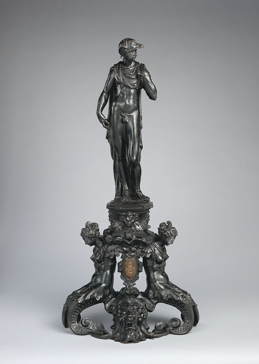 Andiron with figure of Mercury (one of a pair), Attributed to Alessandro Vittoria (Alessandro Vittoria di Vigilio della Volpa) (Italian, 1525–1608), Bronze, possibly France 
