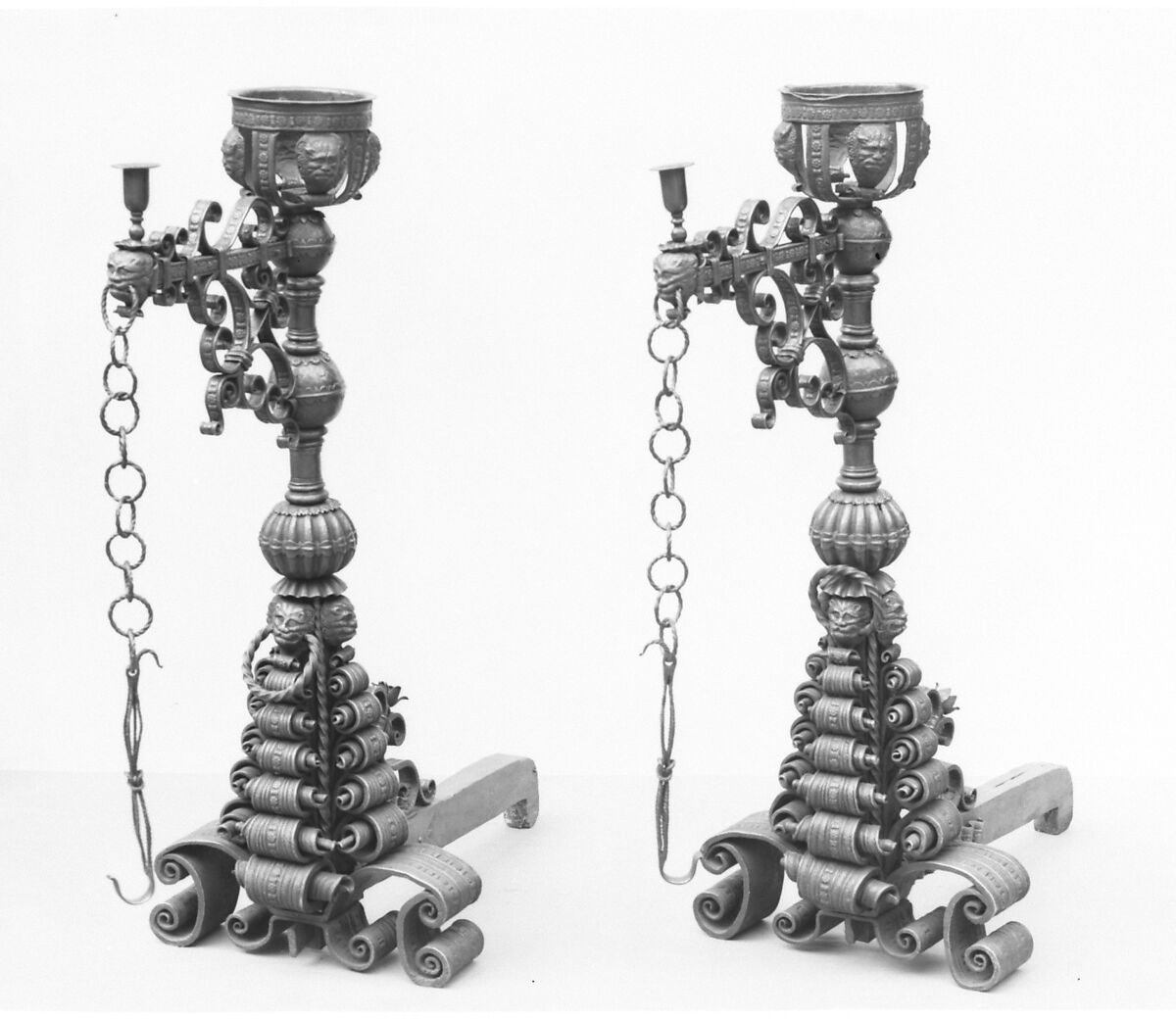 Pair of andirons, Wrought iron, probably Italian, Venice 