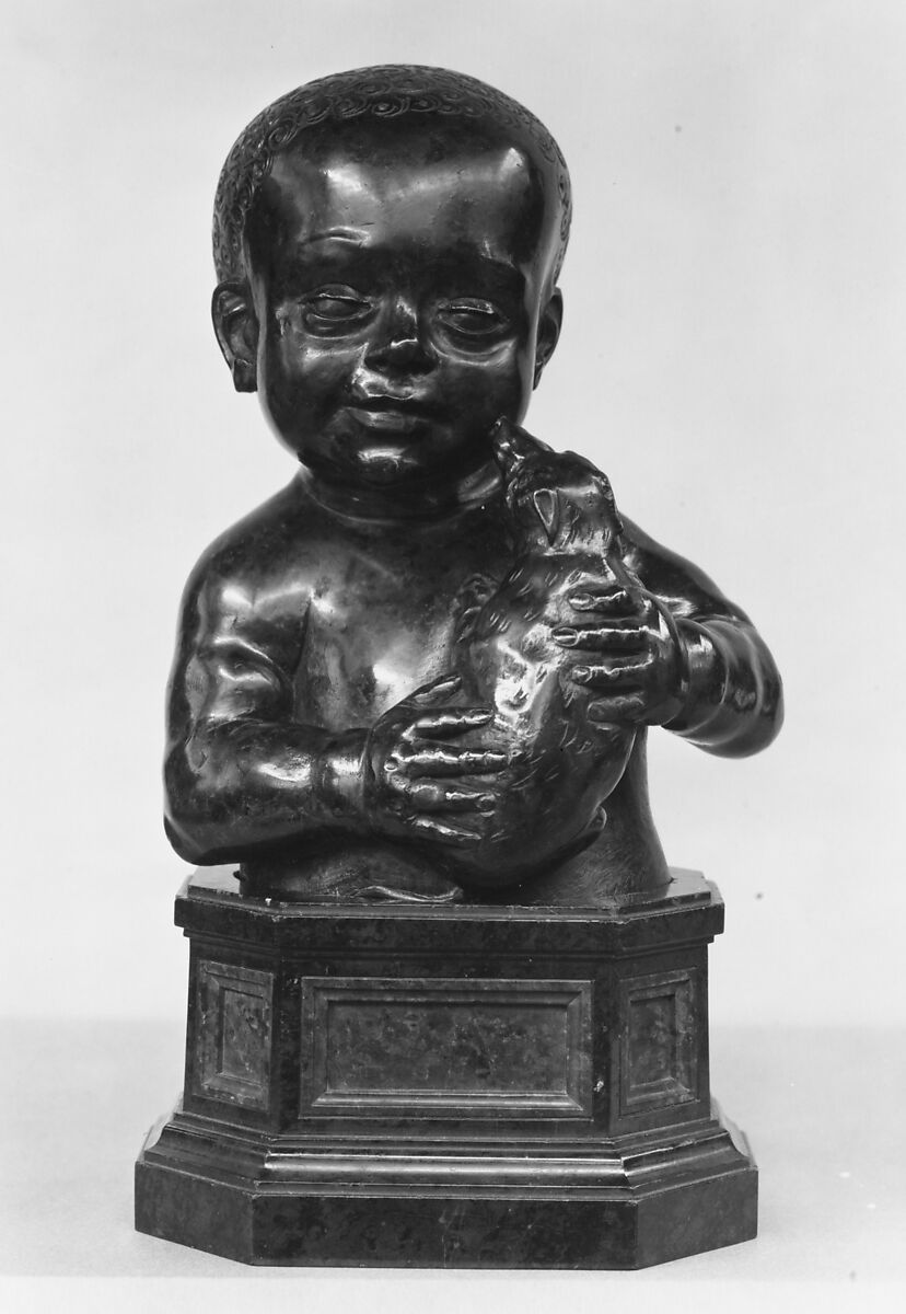Boy holding a dog, Attributed to Tommaso Fiamberti (active 1480–1525), Marble (Verde di Prato), Italian, Florence