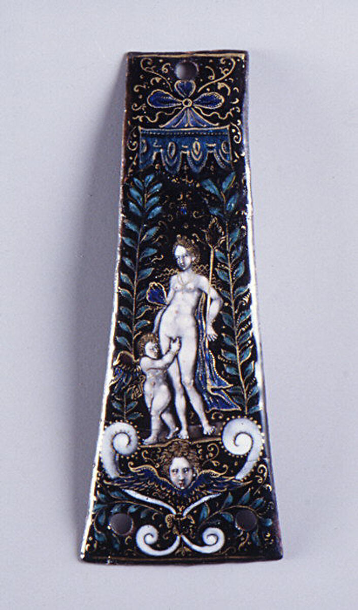 Venus and Cupid, Attributed to Joseph Limosin, Painted enamel on copper, partly gilt, French, Limoges 