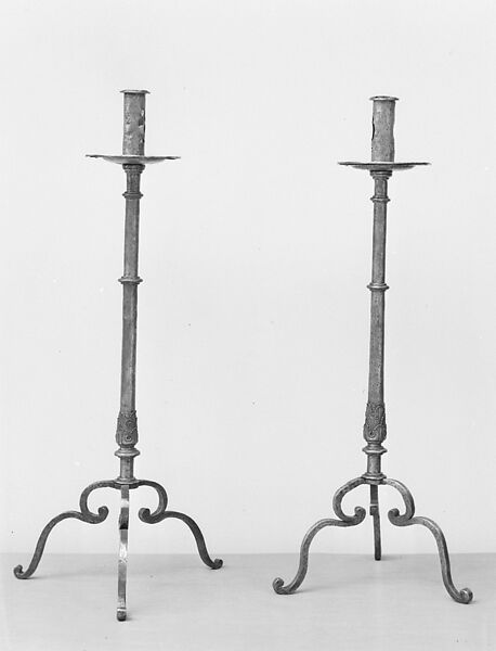 Pair of candelabra, Wrought iron, French 