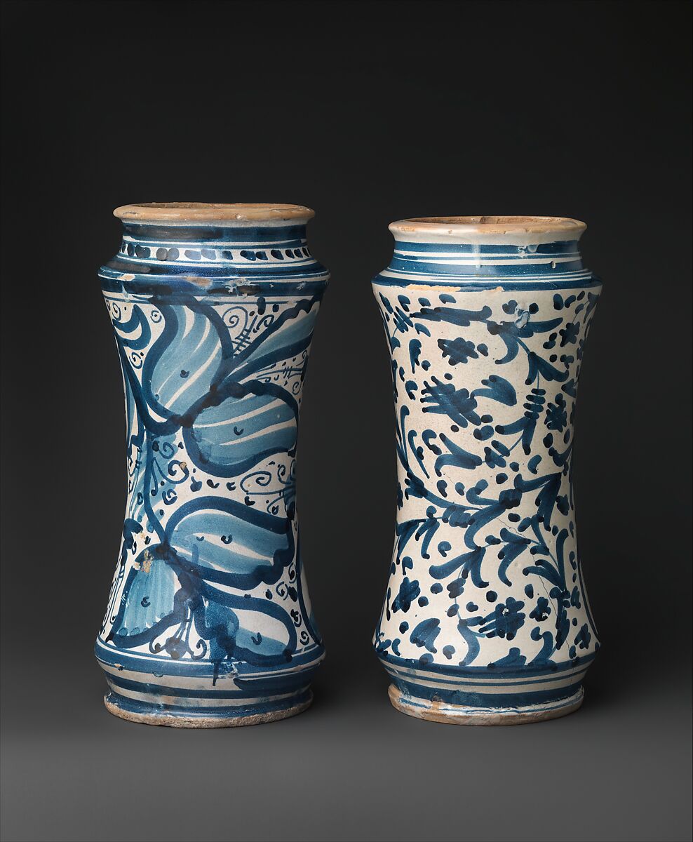 Pharmacy jar (albarello), Maiolica (tin-glazed earthenware), Italian, probably Naples district or Vietri sul Mare