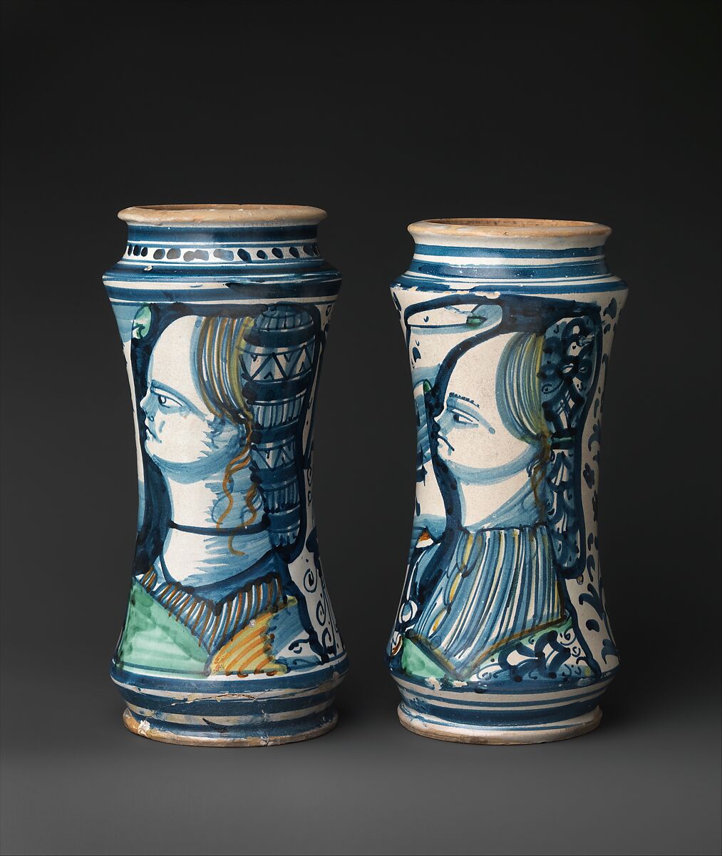 Pharmacy jar (albarello), Maiolica (tin-glazed earthenware), Italian, probably Naples district or Vietri sul Mare