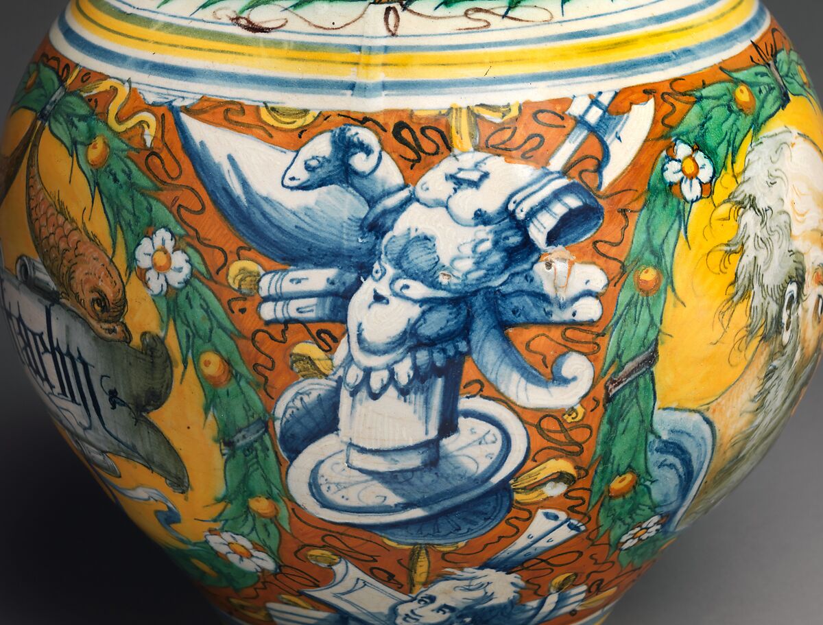 Storage jar (one of a pair), Possibly by Domenico Veneziano (Italian, active by 1438–died 1461 Florence), Maiolica (tin-glazed earthenware), Italian, Venice