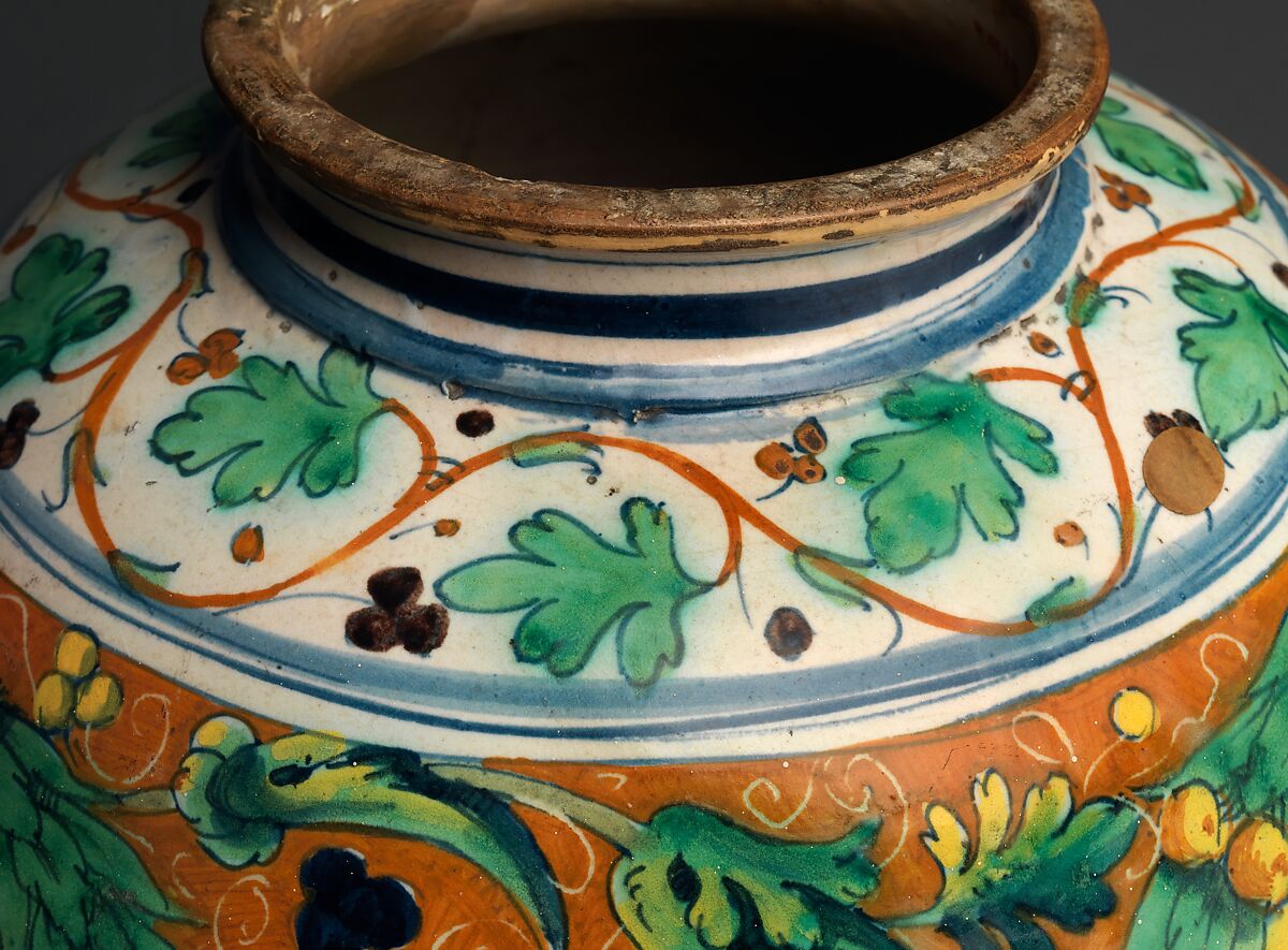 Storage jar (one of a pair), Possibly by Domenico Veneziano (Italian, active by 1438–died 1461 Florence), Maiolica (tin-glazed earthenware), Italian, Venice