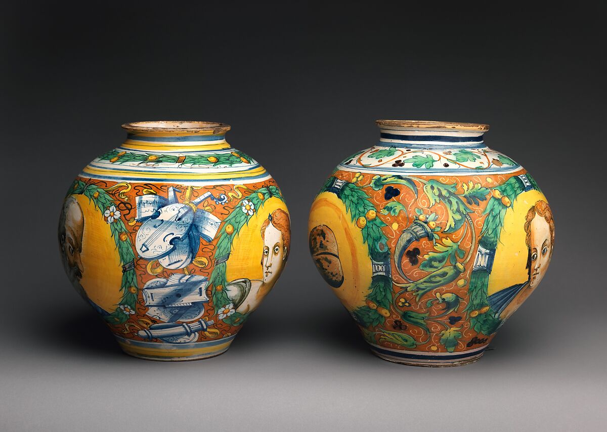 Storage jar (one of a pair), Possibly by Domenico Veneziano (Italian, active by 1438–died 1461 Florence), Maiolica (tin-glazed earthenware), Italian, Venice
