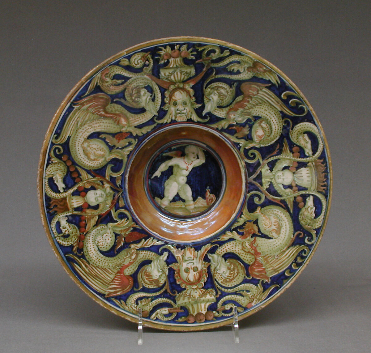 Dish, Maestro Giorgio Andreoli (Italian (Gubbio), active first half of 16th century), Maiolica (tin-glazed earthenware), lustered, Italian, Castel Durante with Gubbio luster 