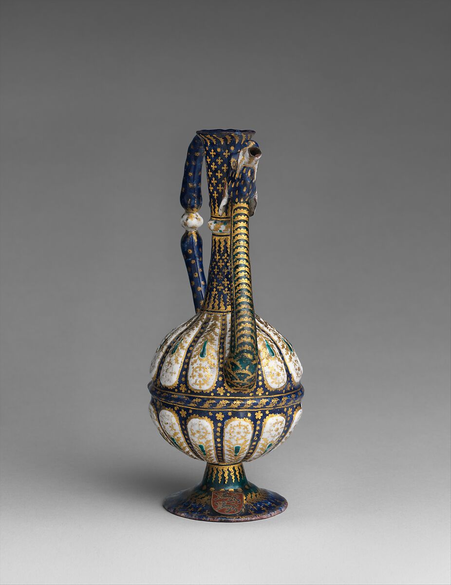 Ewer or cruet, Painted enamel on copper, partly gilt, Italian, Venice