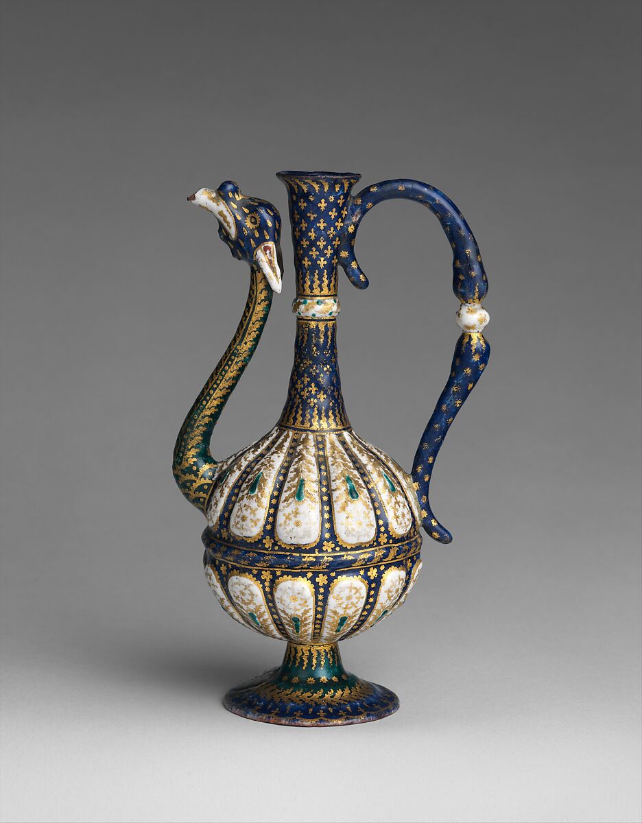 Ewer or cruet, Painted enamel on copper, partly gilt, Italian, Venice