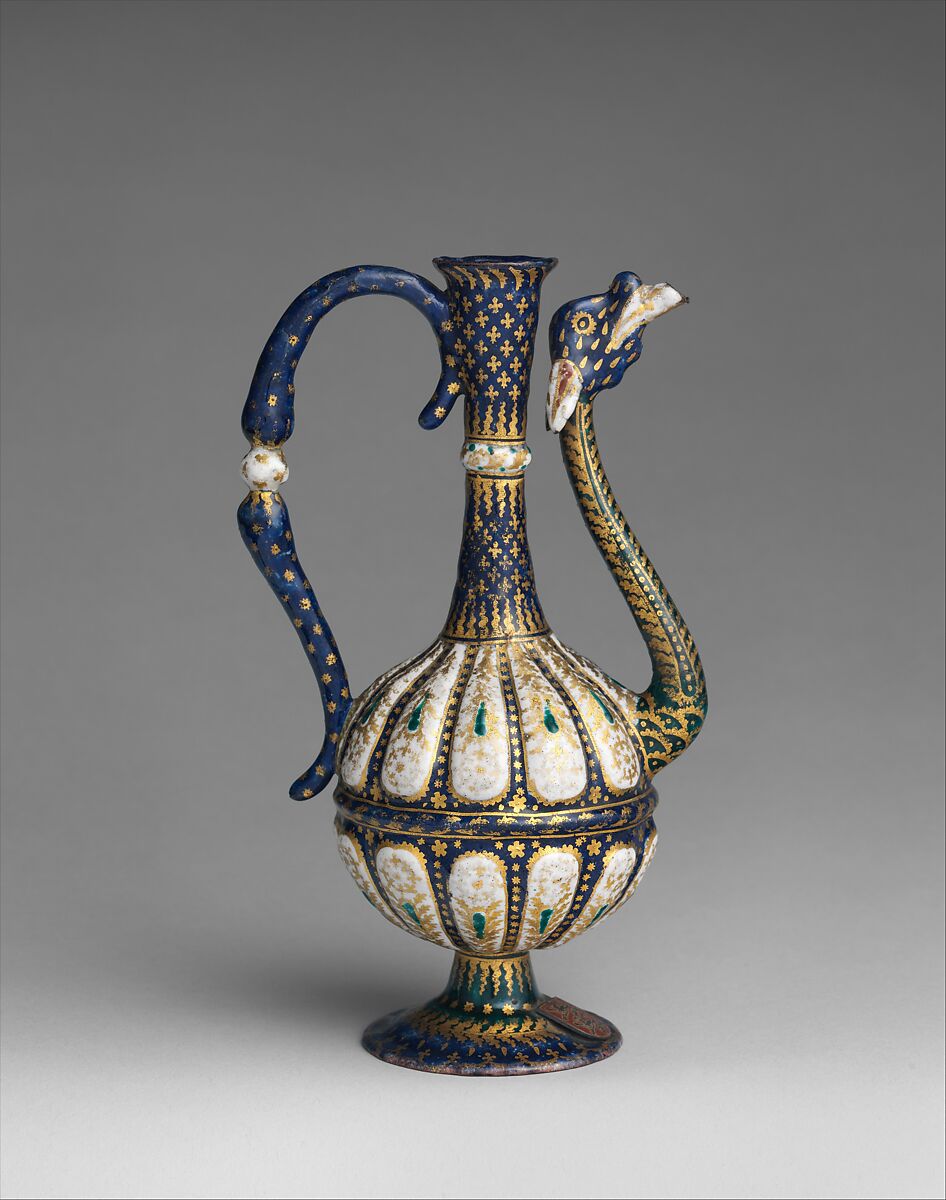 Ewer or cruet, Painted enamel on copper, partly gilt, Italian, Venice 