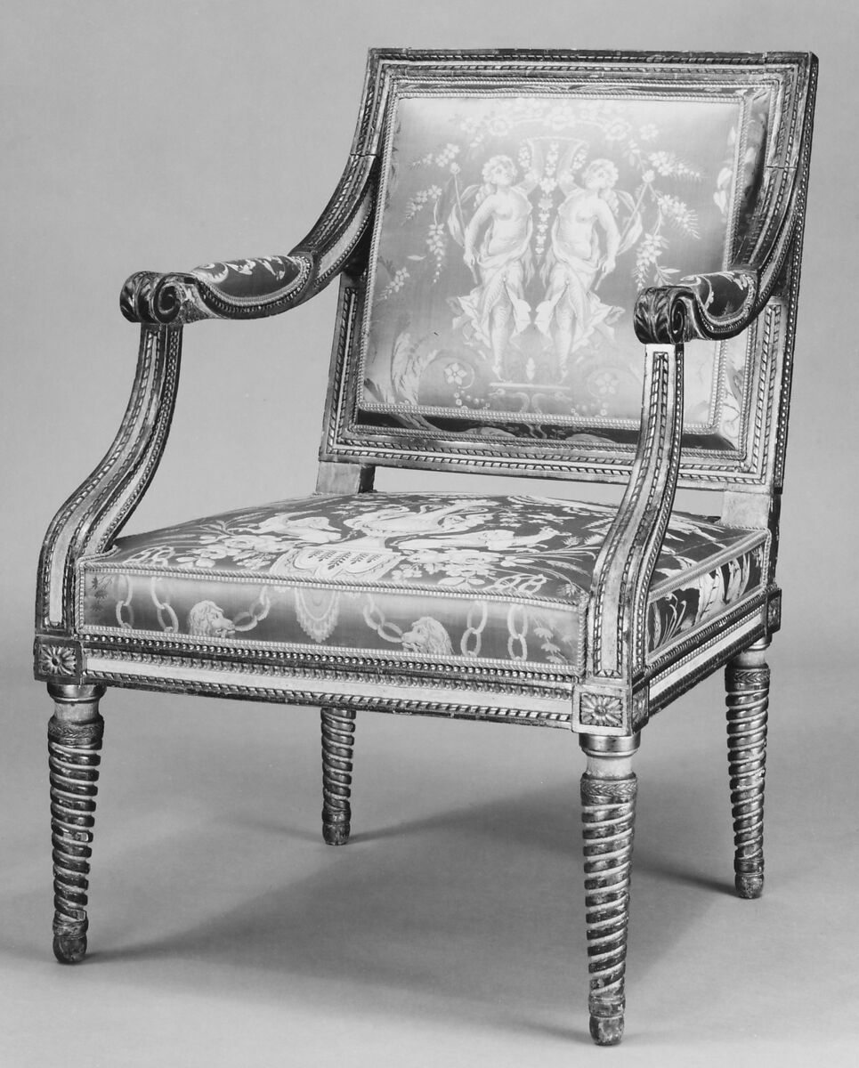 Armchair, Sulpice Brizard (ca. 1735–after 1798, master 1762), Carved, painted and gilded beech, French, Paris