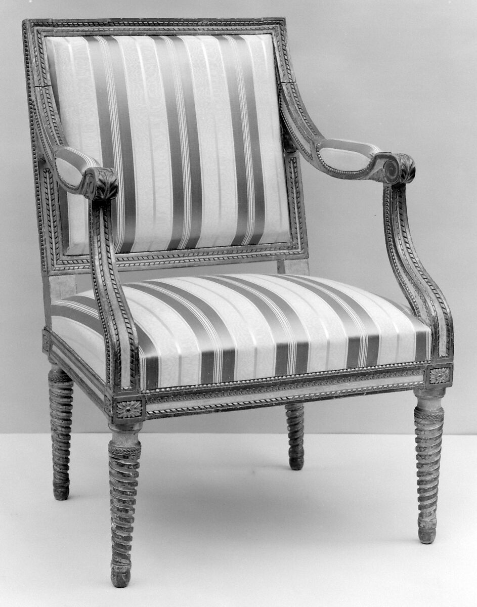 Armchair, Sulpice Brizard (ca. 1735–after 1798, master 1762), Carved, painted and gilded beech, French, Paris