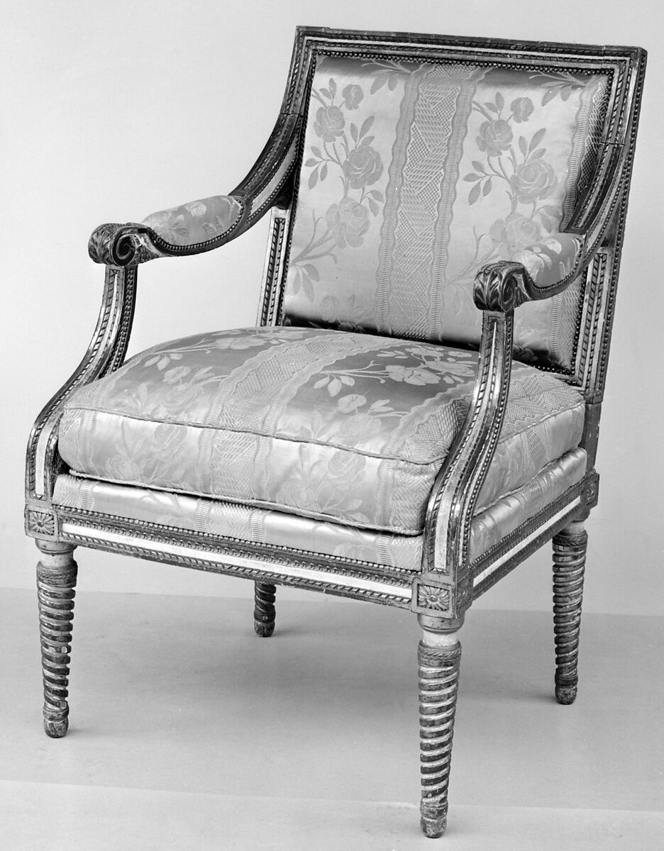 Armchair, Sulpice Brizard (ca. 1735–after 1798, master 1762), Carved, painted and gilded beech, French, Paris
