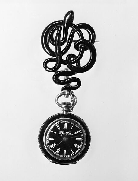 Mourning watch and pin, Tiffany &amp; Co. (1837–present), Enamel and gold, Swiss 