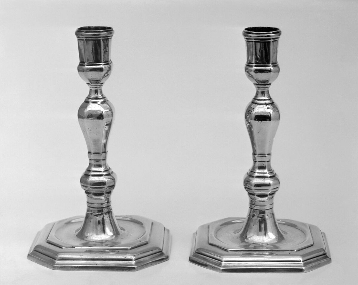 Pair of candlesticks, Joseph Moillet (French, master 1695, active 1726), Silver, French, Paris 
