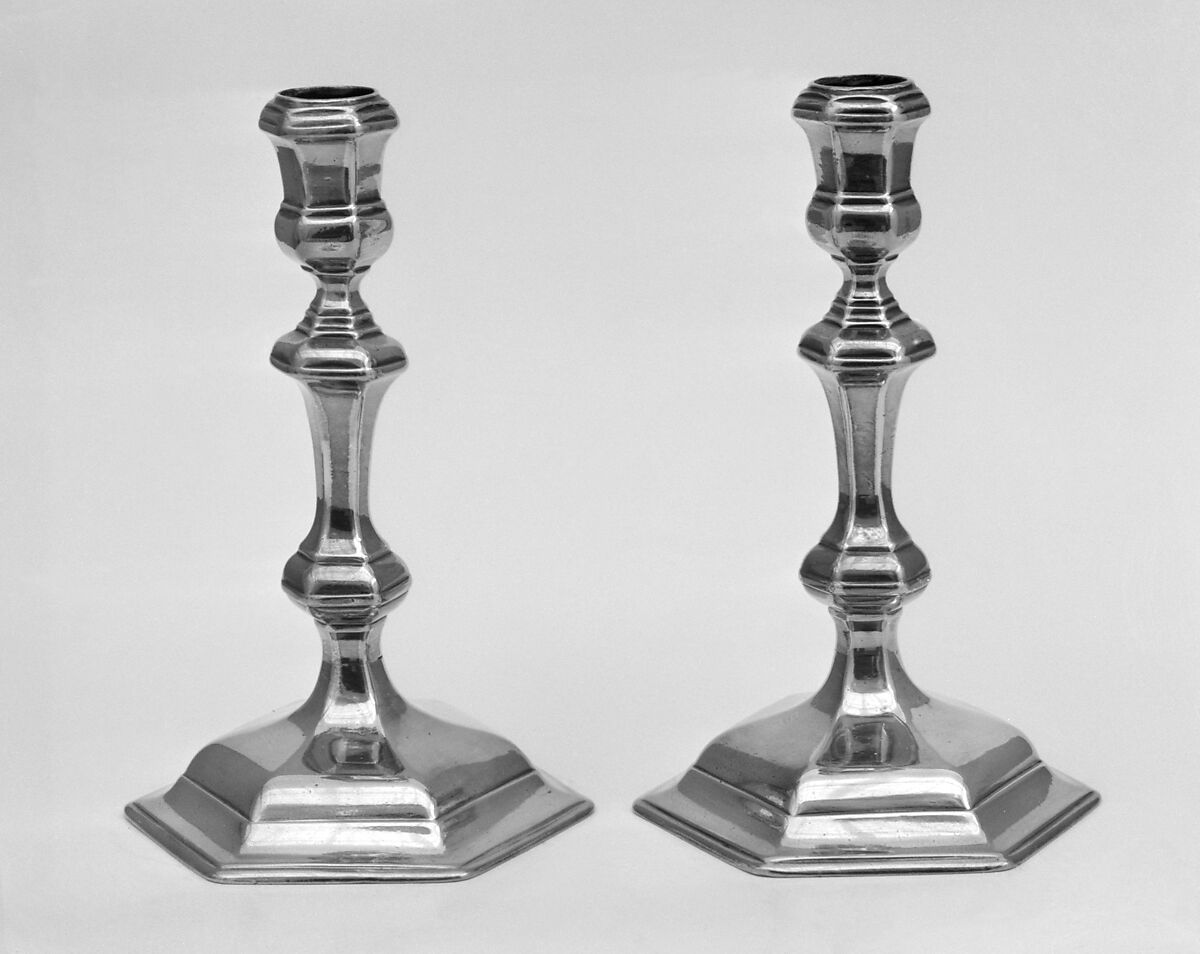 Pair of candlesticks, Joseph Bird (active before 1685, died 1735), Silver, British, London 