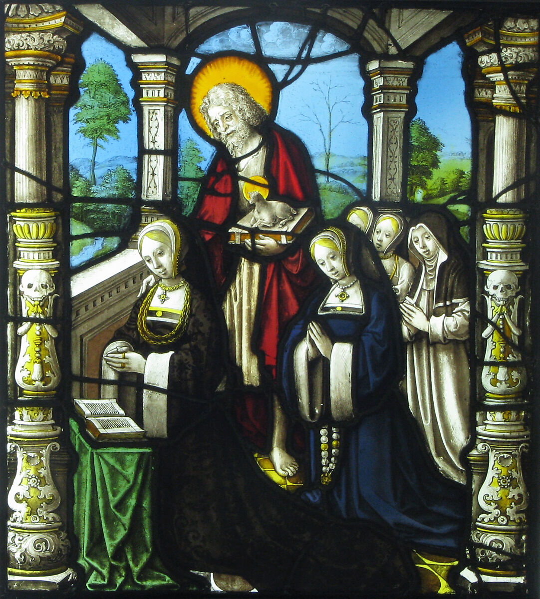 Saint John the Baptist with Five Kneeling Women, Stained glass, Flemish, Malines (Mechelen) 