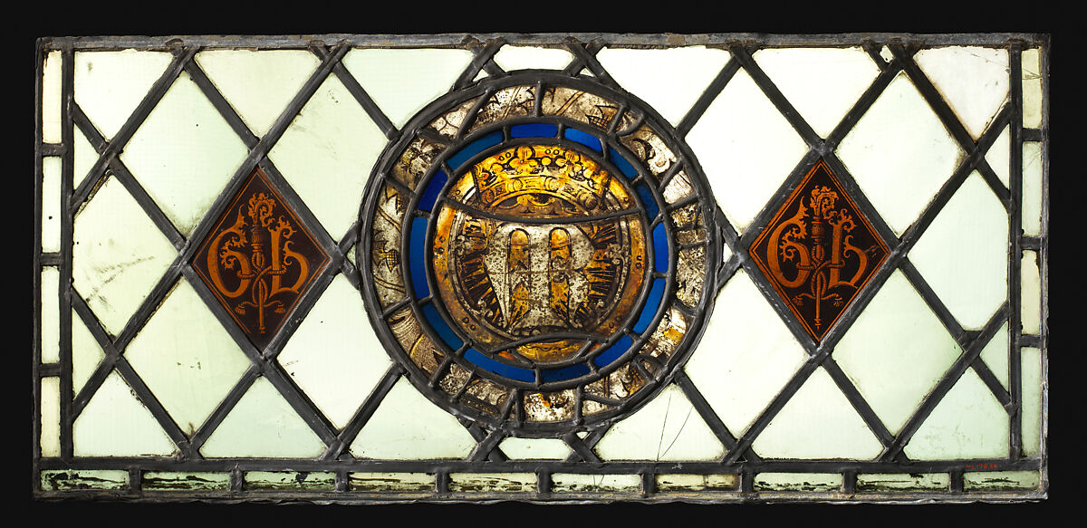 Panel with heraldic medallion, Stained glass, British 