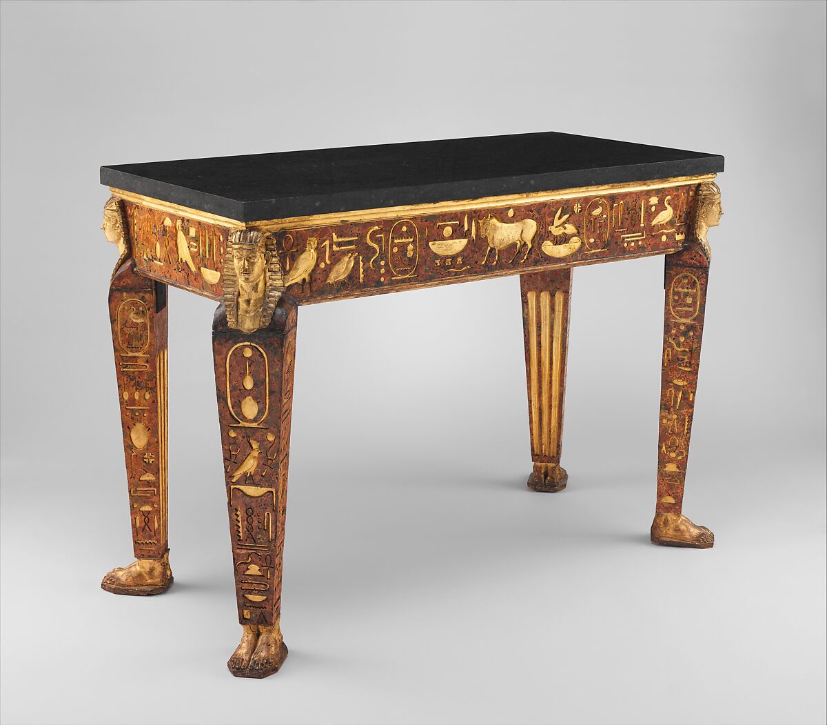 Table, Wood, carved, painted, and partly gilded; black granite top not original to table, Italian, Rome 