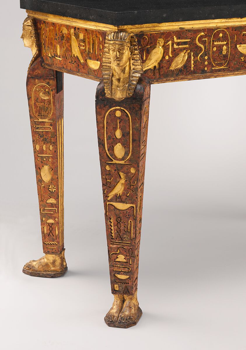 Table, Wood, carved, painted, and partly gilded; black granite top not original to table, Italian, Rome