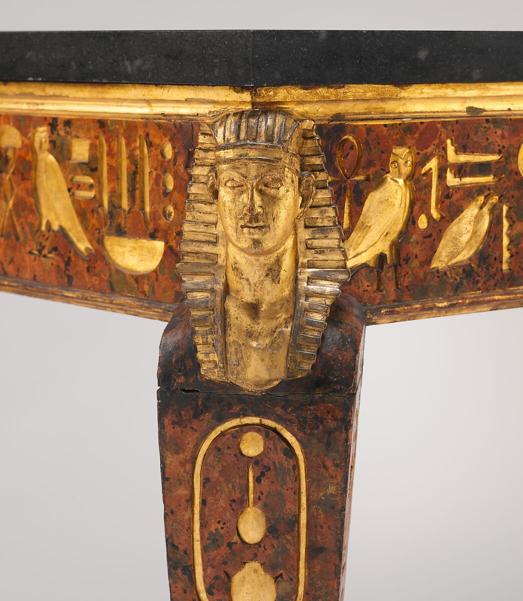 Table, Wood, carved, painted, and partly gilded; black granite top not original to table, Italian, Rome