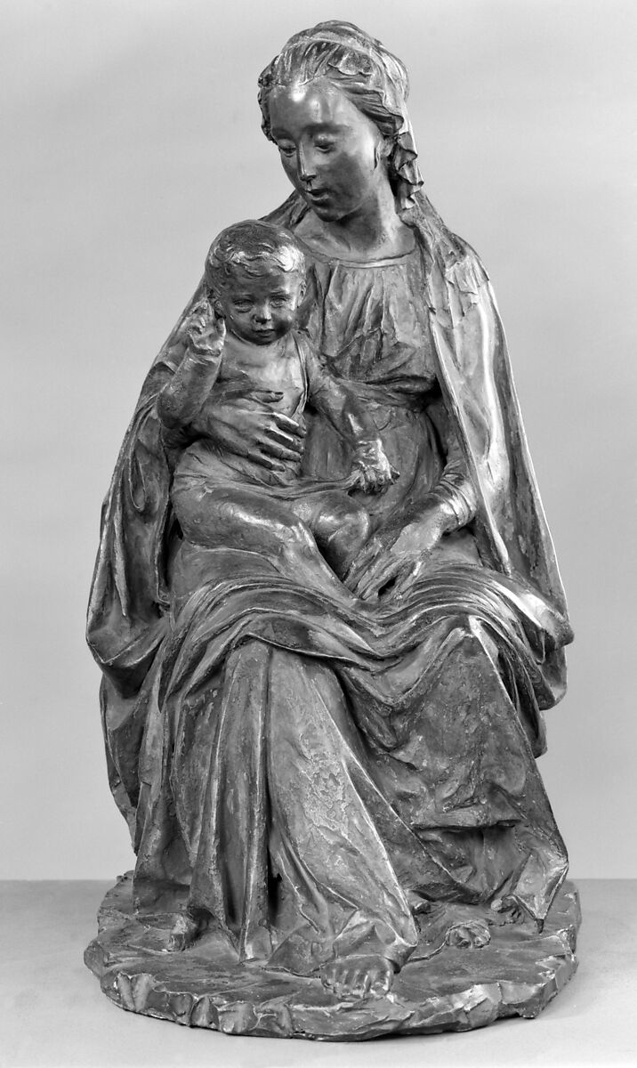 Renaissance-style statuette of Virgin and Child, Terracotta with traces of painting, Italian, Florence 