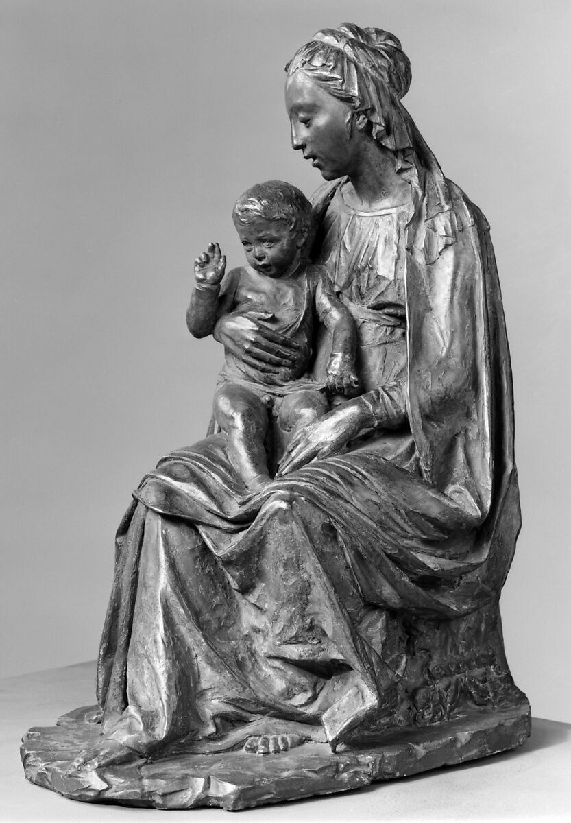 Renaissance-style statuette of Virgin and Child, Terracotta with traces of painting, Italian, Florence