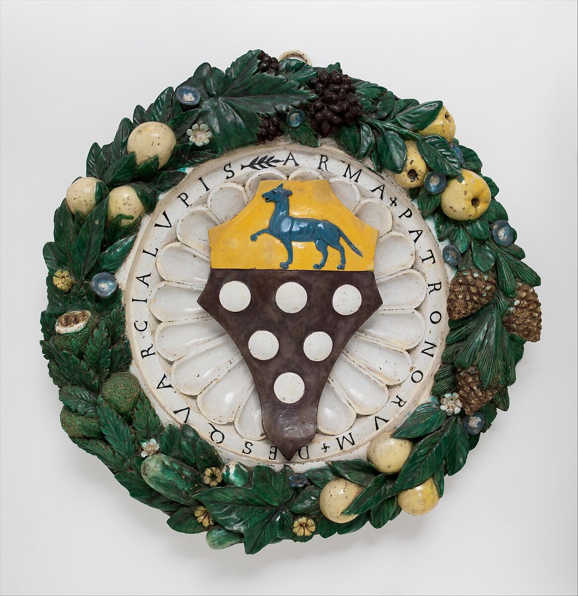 Armorial Tondo with the Arms of Squarci Lupi, School of Giovanni della Robbia (Italian, Florence 1469–1529/30 Florence), Painted and glazed terracotta, Italian, Florence 