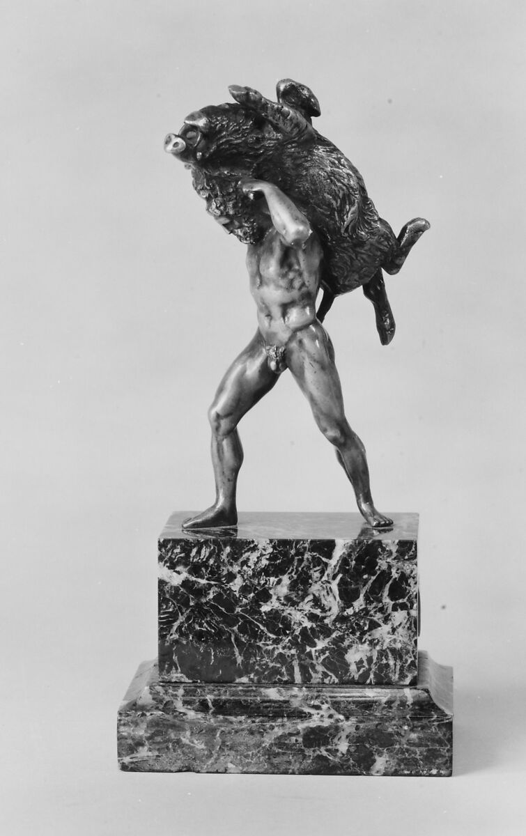 Hercules and the Erymanthian Boar, Antoine-Louis Barye (French, Paris 1795–1875 Paris), Bronze, French, Paris 