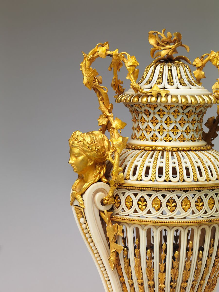 Vase with cover (Vase en ivoire) (one of a pair), Ivory and gilt bronze, French, Paris